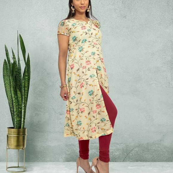 Light Ivory Printed Women's Kurta | Muvvas Boutique - Picture 4 of 5